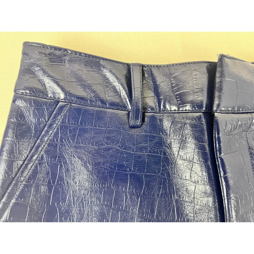 Noli Croc Shorts Womens Size 0 Blue New Faux Leather Embossed High Waist NY81513